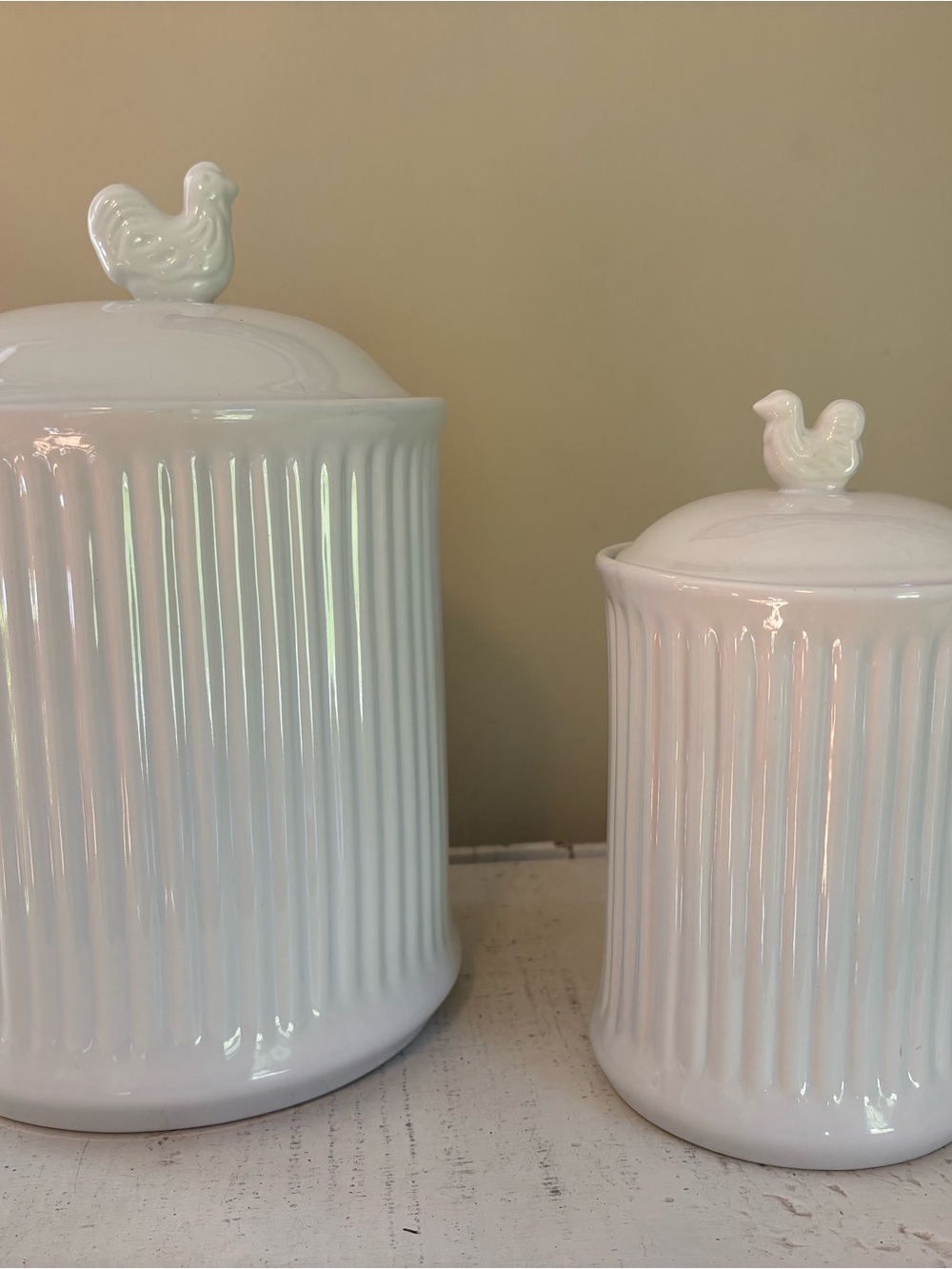 Williams Sonoma White Ceramic Chicken Canister Set